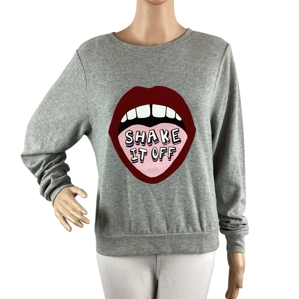 Wildfox Shake It Off Lips Graphic Sweatshirt Size S Gray